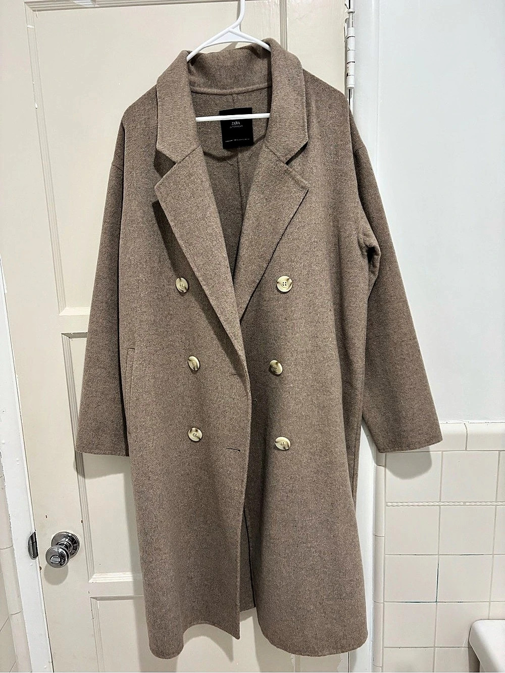 Zara  wood blend Double-Breasted Coat Brown XS